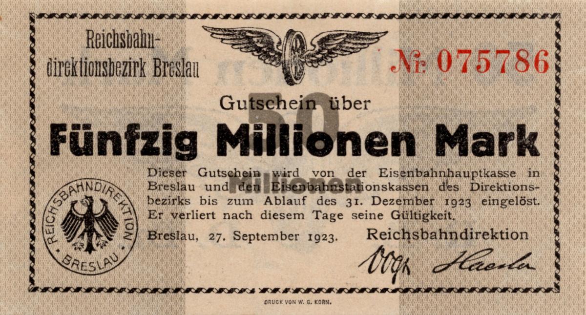 Front of Germany pS1136: 50000000 Mark from 1923