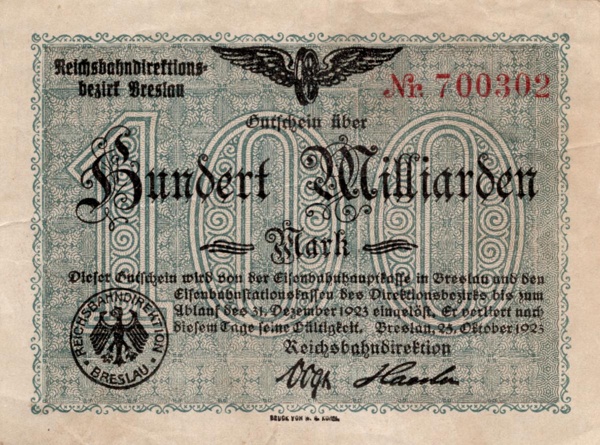 Front of Germany pS1140: 100000000000 Mark from 1923