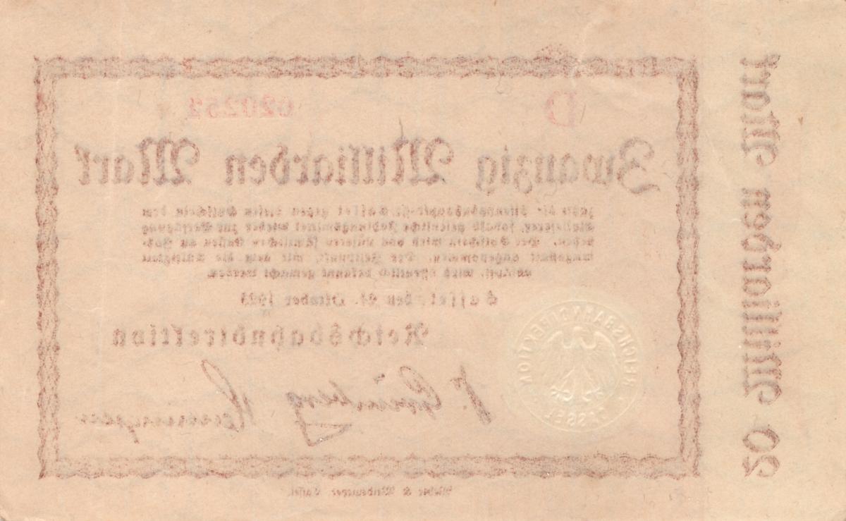 Back of Germany pS1164: 20000000000 Mark from 1923