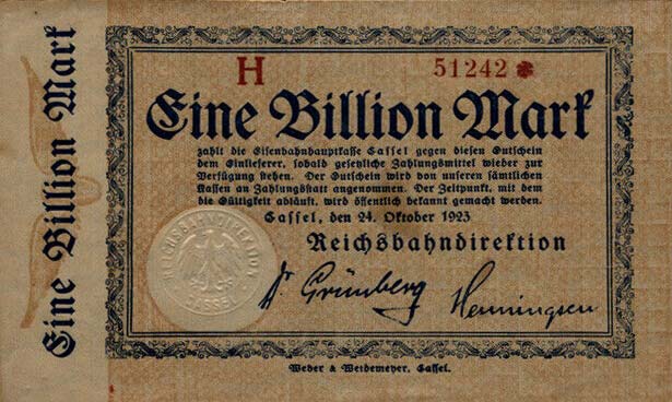 Front of Germany pS1168: 1000000000000 Mark from 1923