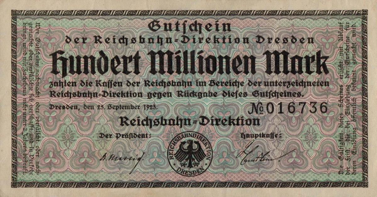 Front of Germany pS1177: 100000000 Mark from 1923