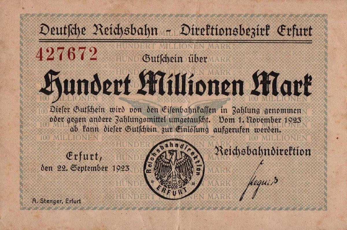 Front of Germany pS1205: 100000000 Mark from 1923