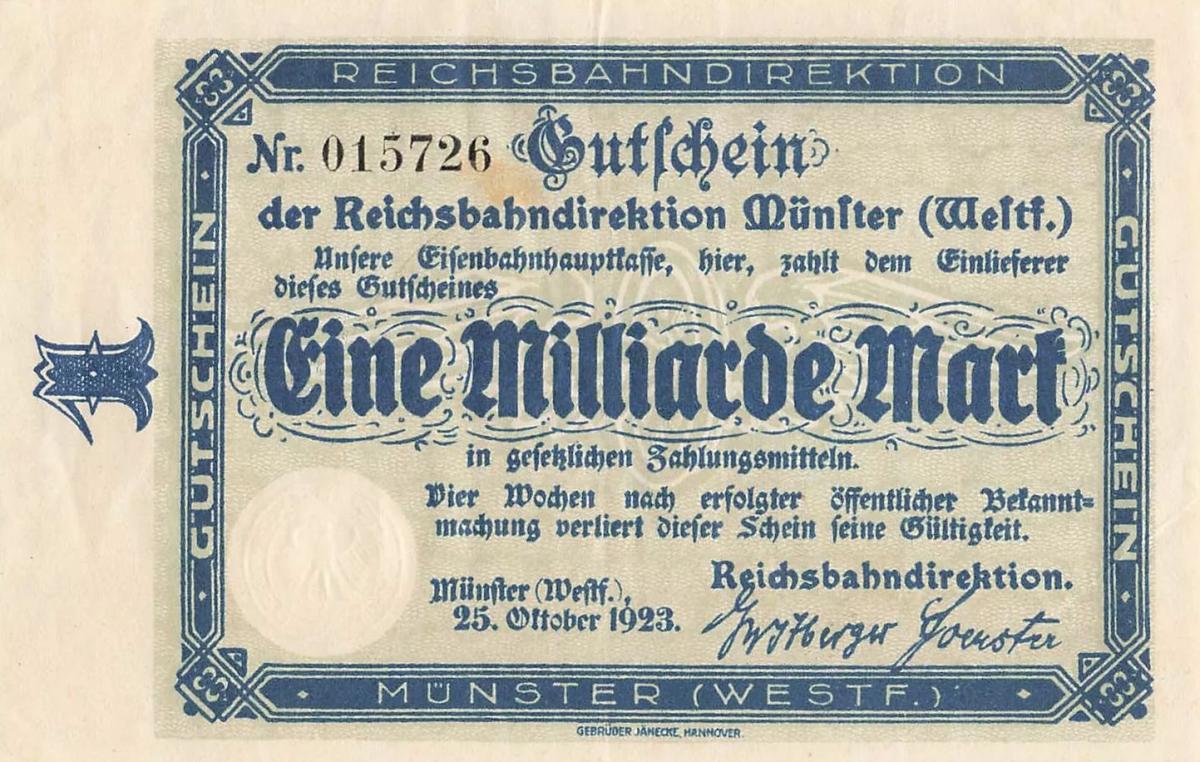 Front of Germany pS1324: 1000000000 Mark from 1923