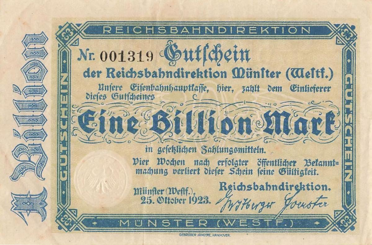 Front of Germany pS1332: 1000000000000 Mark from 1923