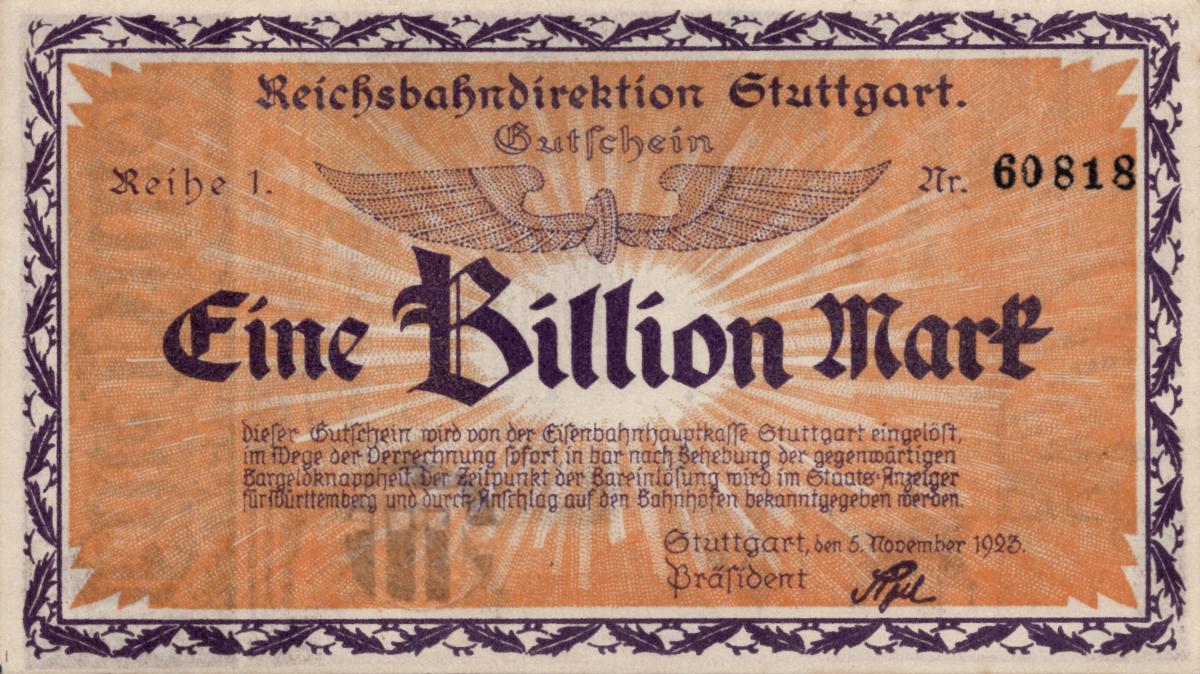 Front of Germany pS1379: 1000000000000 Mark from 1923