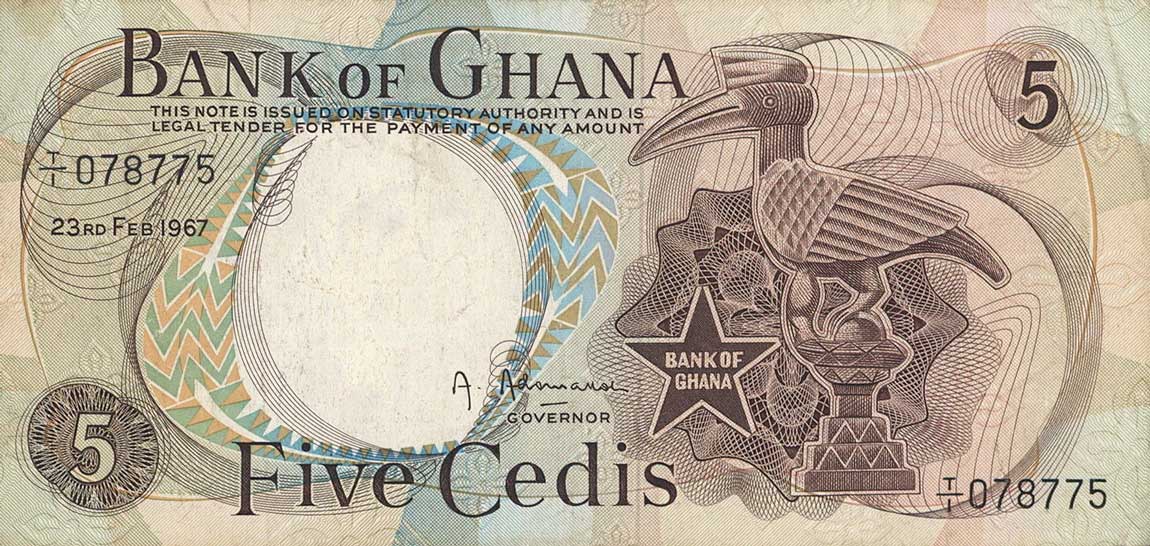 Front of Ghana p11a: 5 Cedis from 1967