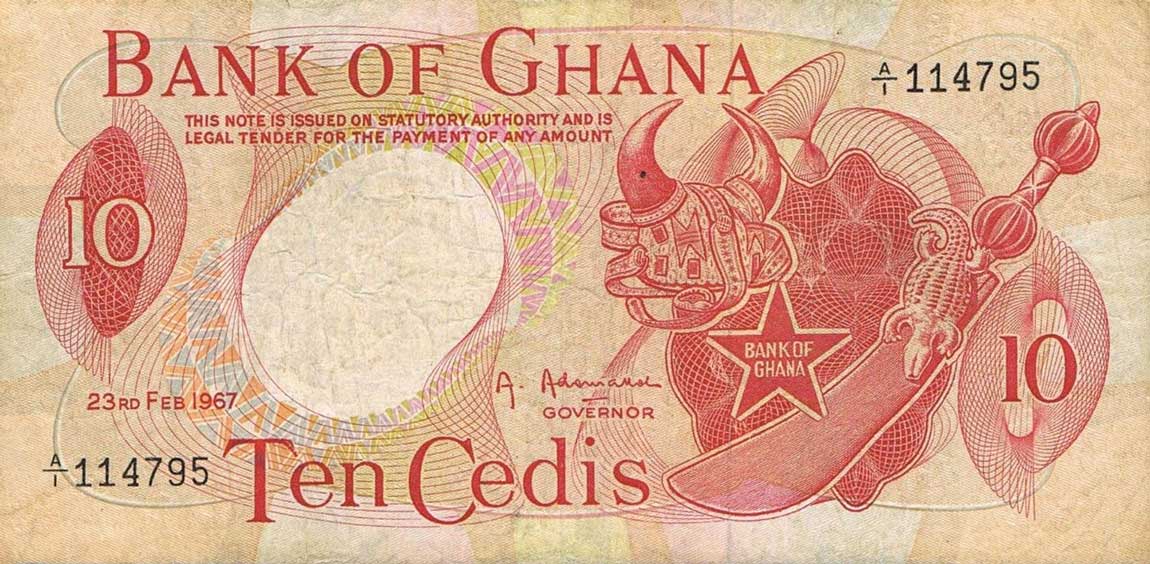 Front of Ghana p12a: 10 Cedis from 1967