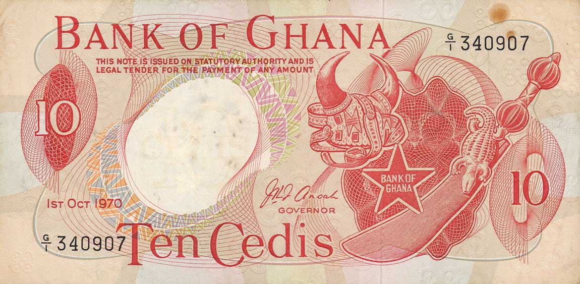 Front of Ghana p12c: 10 Cedis from 1970