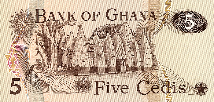 Back of Ghana p15b: 5 Cedis from 1977