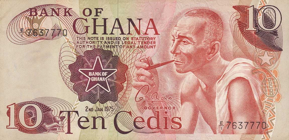 Front of Ghana p16c: 10 Cedis from 1975