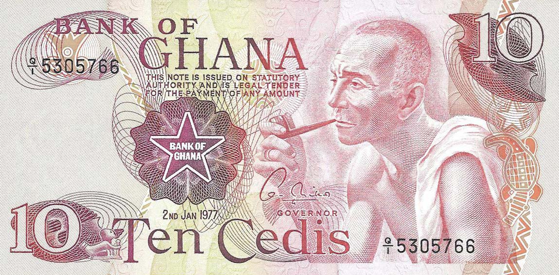 Front of Ghana p16e: 10 Cedis from 1977