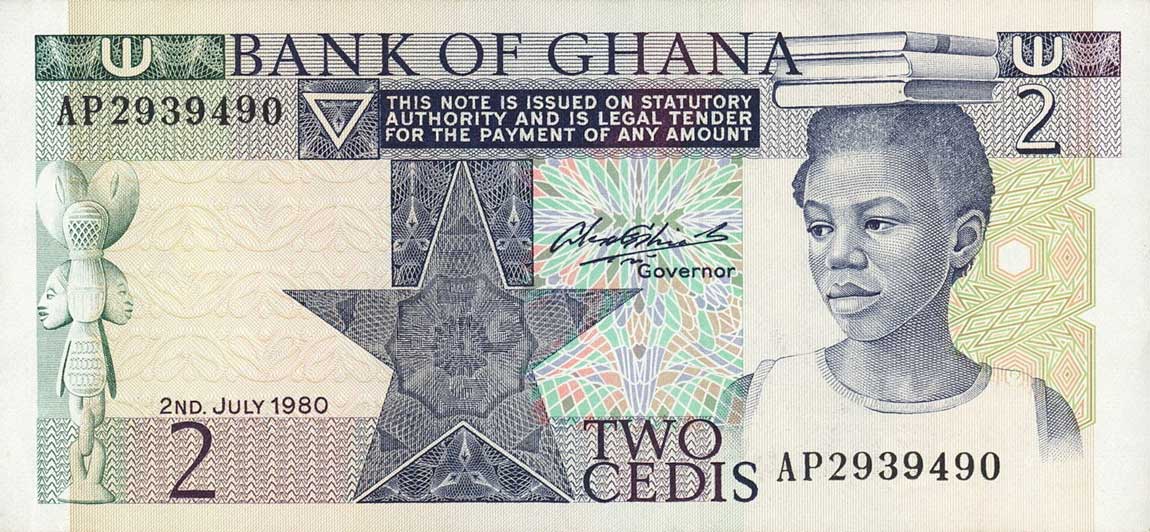 Front of Ghana p18c: 2 Cedis from 1980