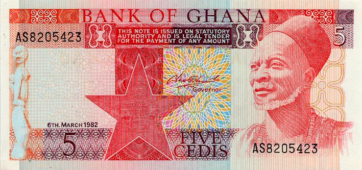 Front of Ghana p19c: 5 Cedis from 1982