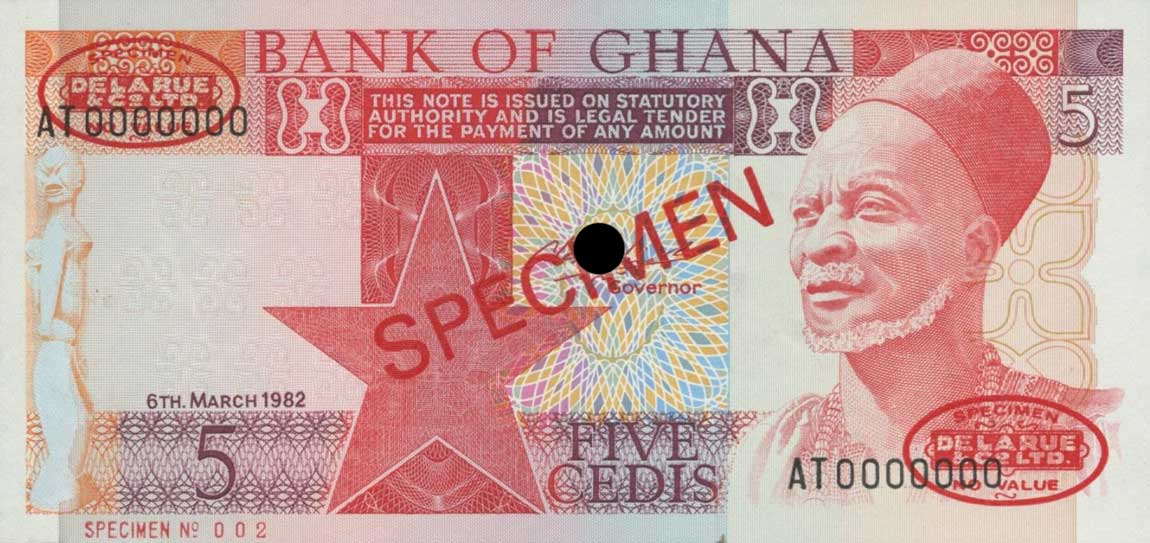 Front of Ghana p19s: 5 Cedis from 1979