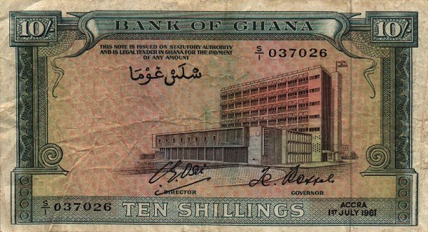 Front of Ghana p1b: 10 Shillings from 1961