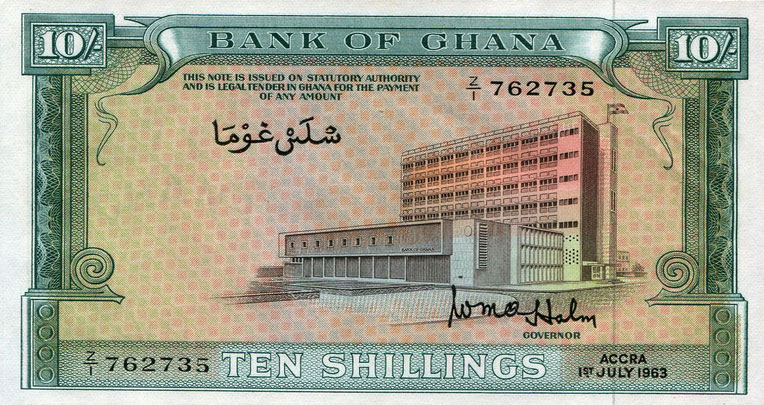 Front of Ghana p1d: 10 Shillings from 1963