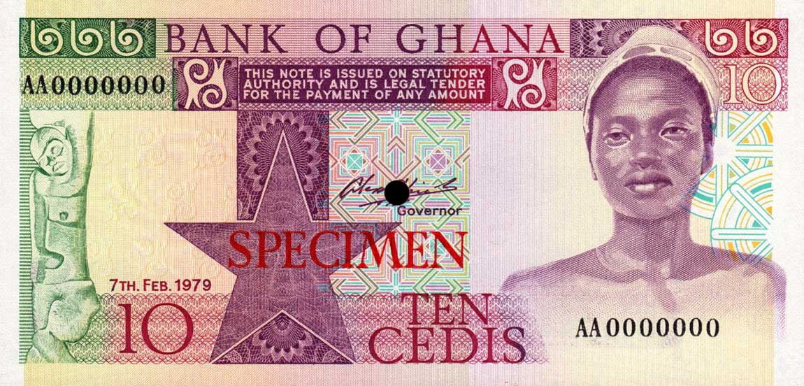 Front of Ghana p20s: 10 Cedis from 1979