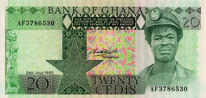 Front of Ghana p21b: 20 Cedis from 1980