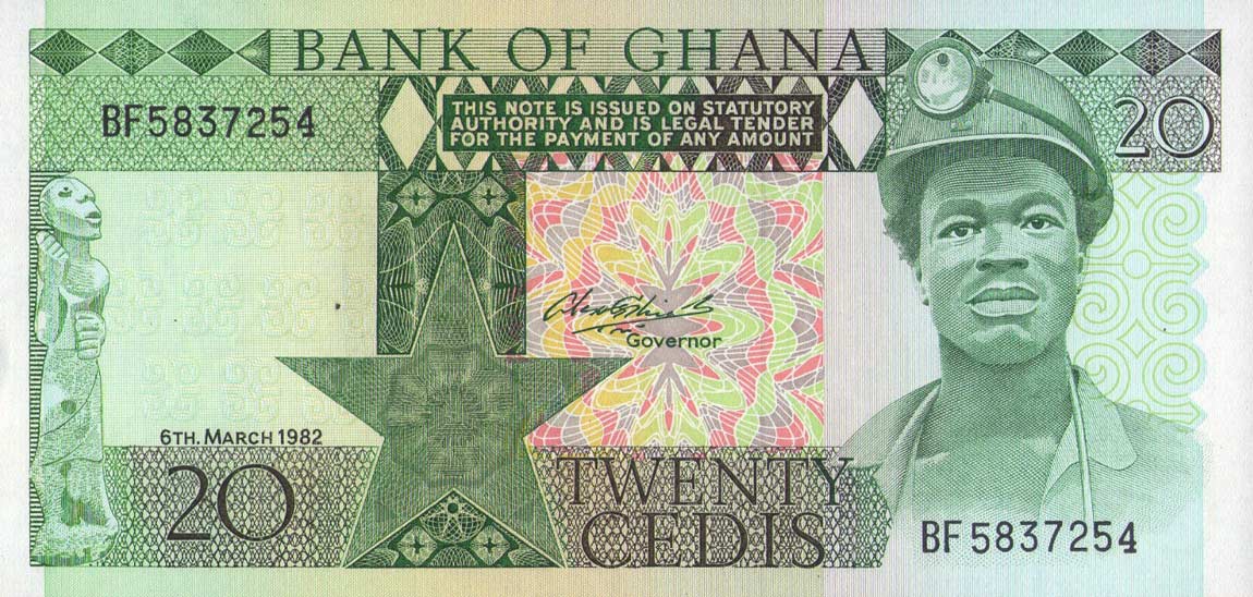 Front of Ghana p21c: 20 Cedis from 1982