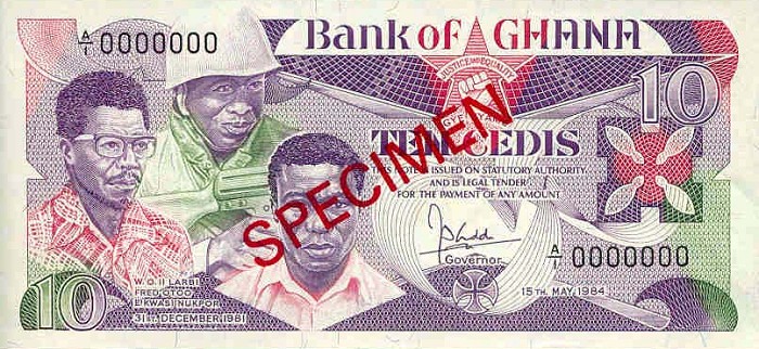 Front of Ghana p23s: 10 Cedis from 1984