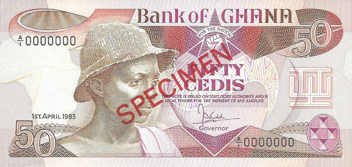 Front of Ghana p25s: 50 Cedis from 1983