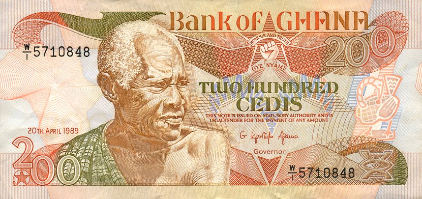 Front of Ghana p27b: 200 Cedis from 1989