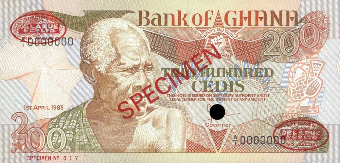 Front of Ghana p27s: 200 Cedis from 1983