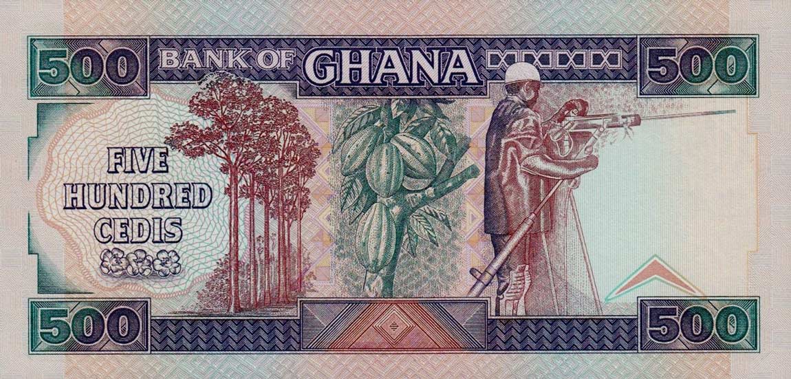 Back of Ghana p28c: 500 Cedis from 1991
