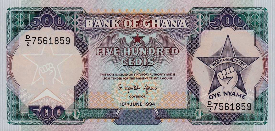 Front of Ghana p28c: 500 Cedis from 1991