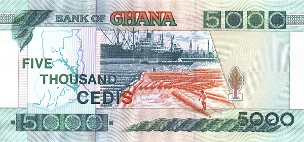 Back of Ghana p31c: 5000 Cedis from 1996