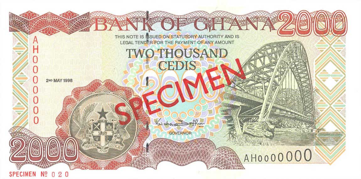 Front of Ghana p33s: 2000 Cedis from 1998