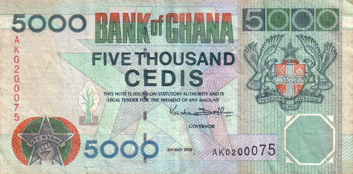 Front of Ghana p34c: 5000 Cedis from 1998