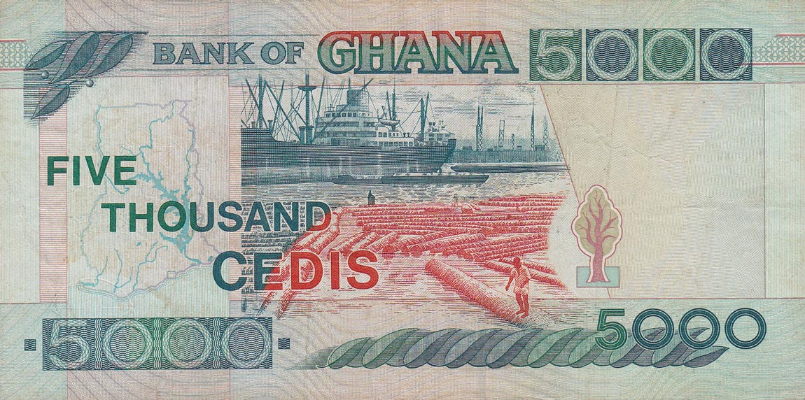 Back of Ghana p34d: 5000 Cedis from 1999
