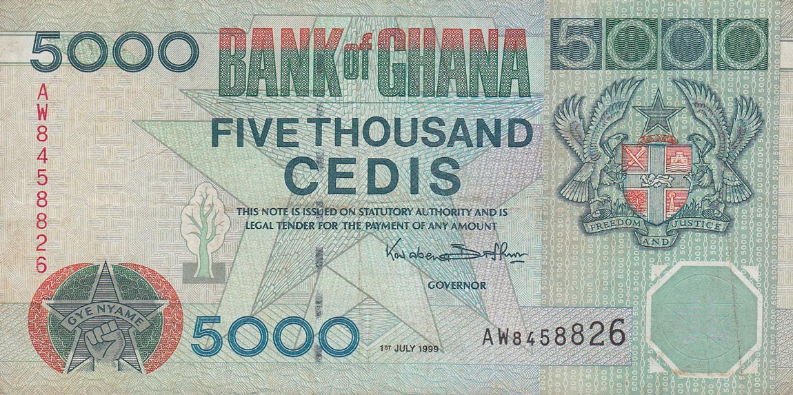 Front of Ghana p34d: 5000 Cedis from 1999