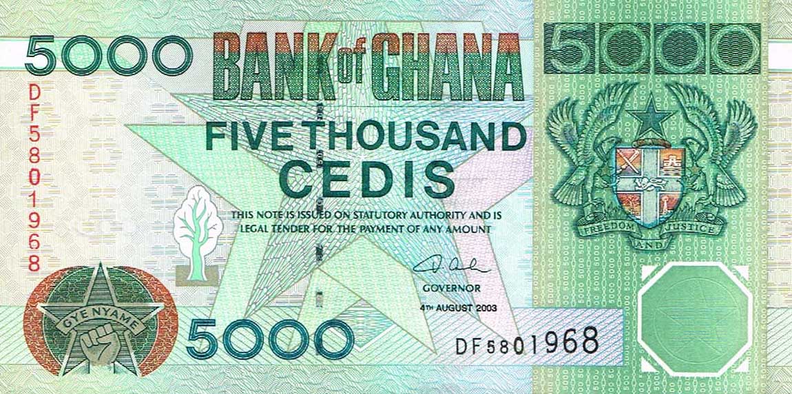 Front of Ghana p34i: 5000 Cedis from 2003