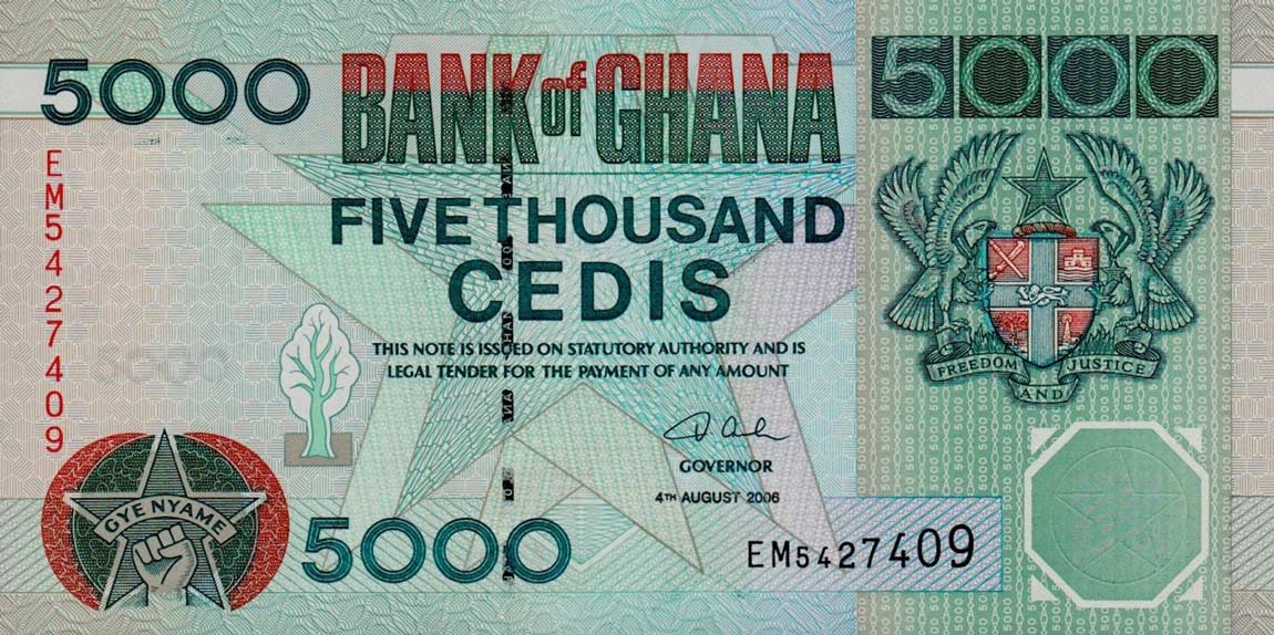 Front of Ghana p34j: 5000 Cedis from 2006