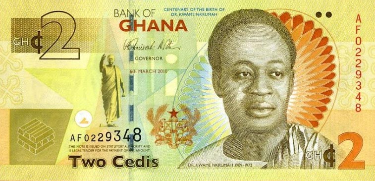 Front of Ghana p37Aa: 2 Cedis from 2010