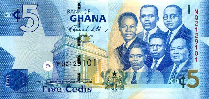 Front of Ghana p38c: 5 Cedis from 2011