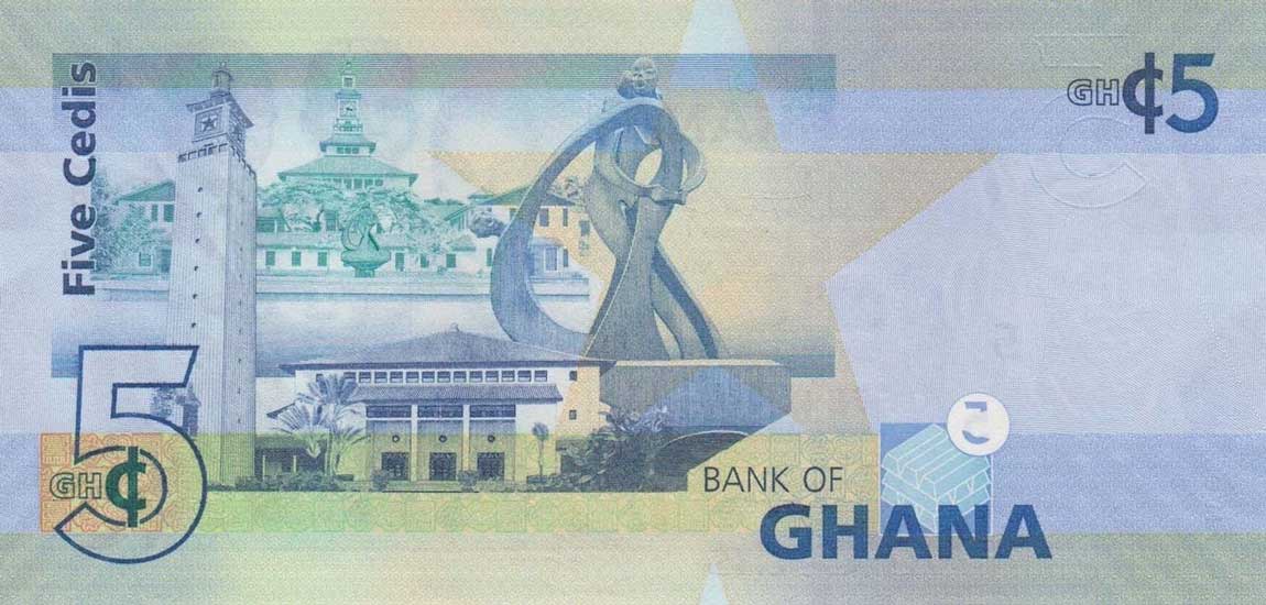 Back of Ghana p38e: 5 Cedis from 2014