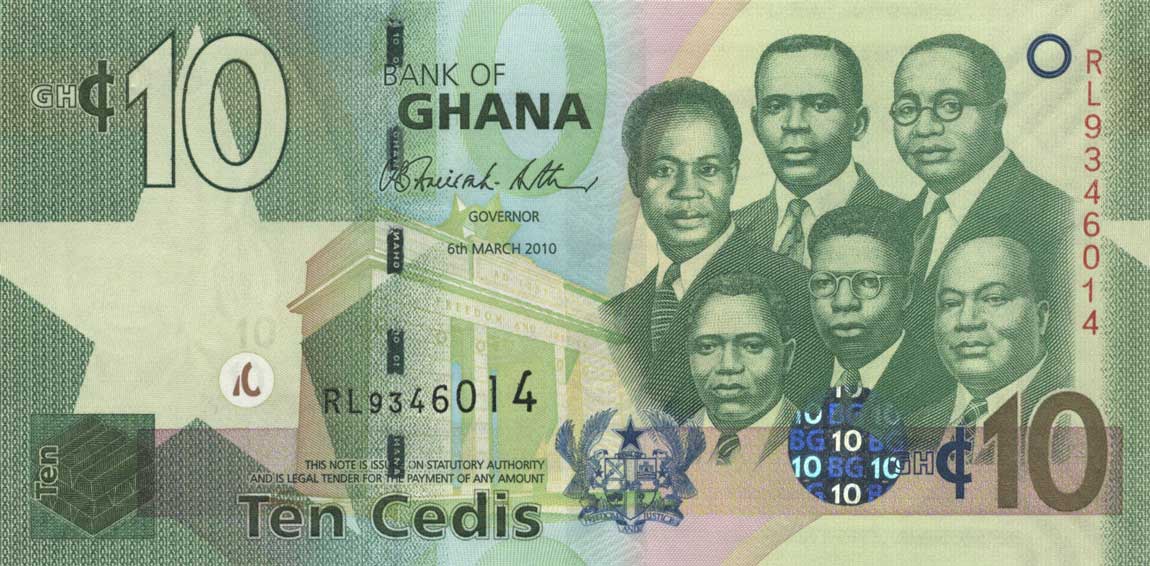 Front of Ghana p39b: 10 Cedis from 2010