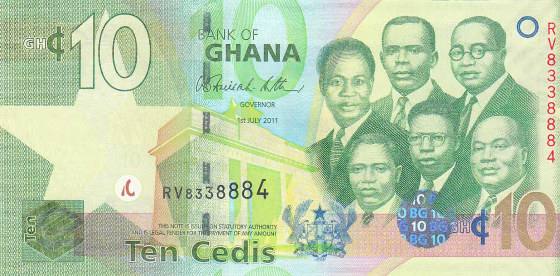 Front of Ghana p39c: 10 Cedis from 2011