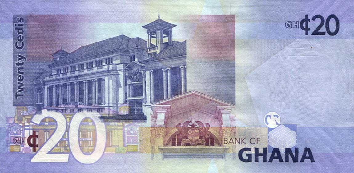 Back of Ghana p40b: 20 Cedis from 2010