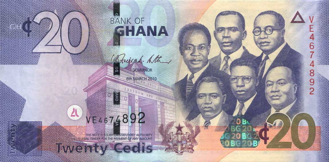 Front of Ghana p40b: 20 Cedis from 2010