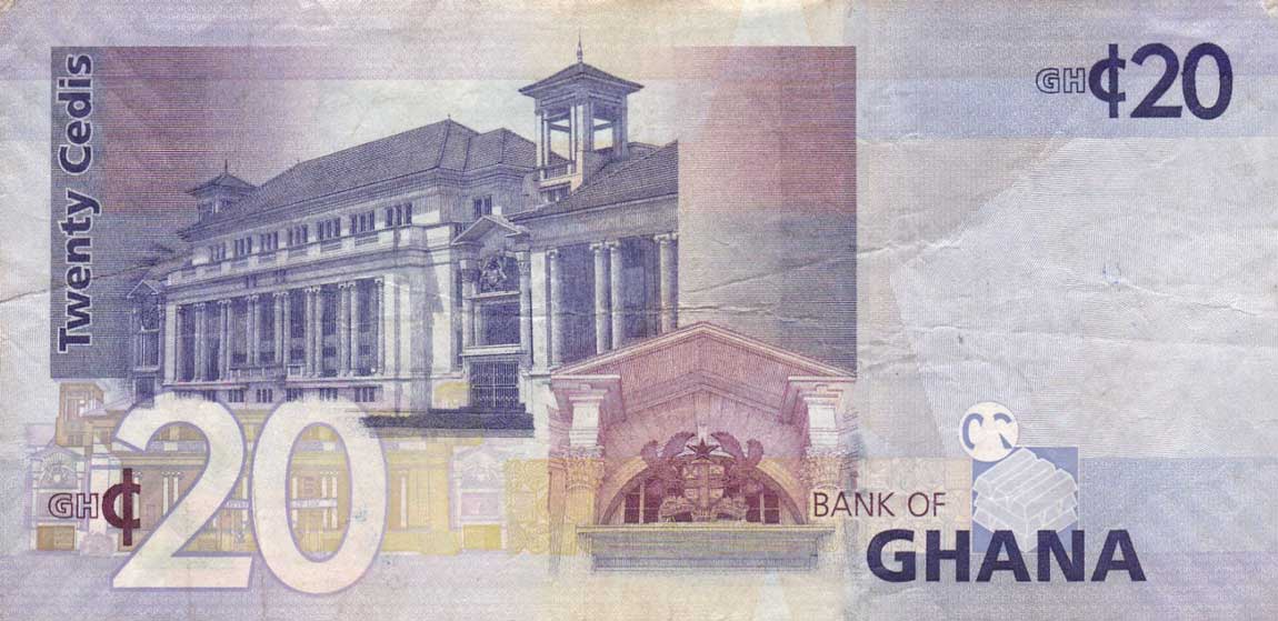 Back of Ghana p40c: 20 Cedis from 2011