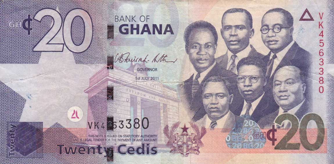 Front of Ghana p40c: 20 Cedis from 2011