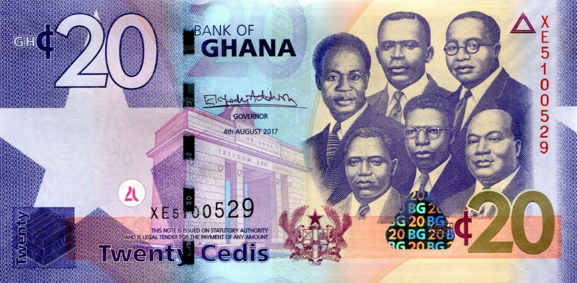 Front of Ghana p40g: 20 Cedis from 2017