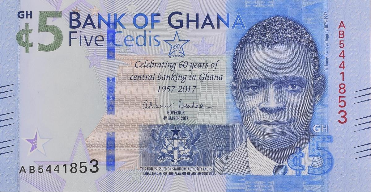 Front of Ghana p43: 5 Cedis from 2017