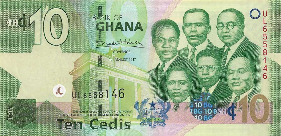 Front of Ghana p39g: 10 Cedis from 2017