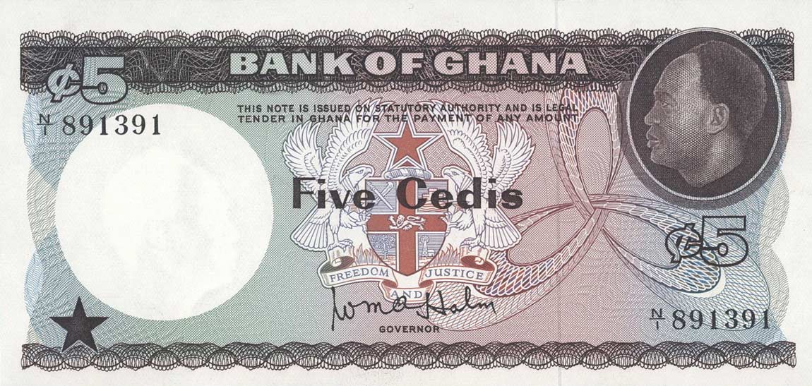 Front of Ghana p6a: 5 Cedis from 1965