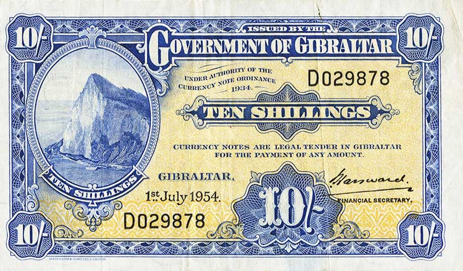 Front of Gibraltar p14c: 10 Shillings from 1954